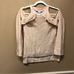 American Rag Cold Shoulder Ruffle Front Knit Sweater Bell Sleeve Size XXS NWT
